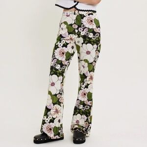 Maje Green Floral Boot Cut Pants